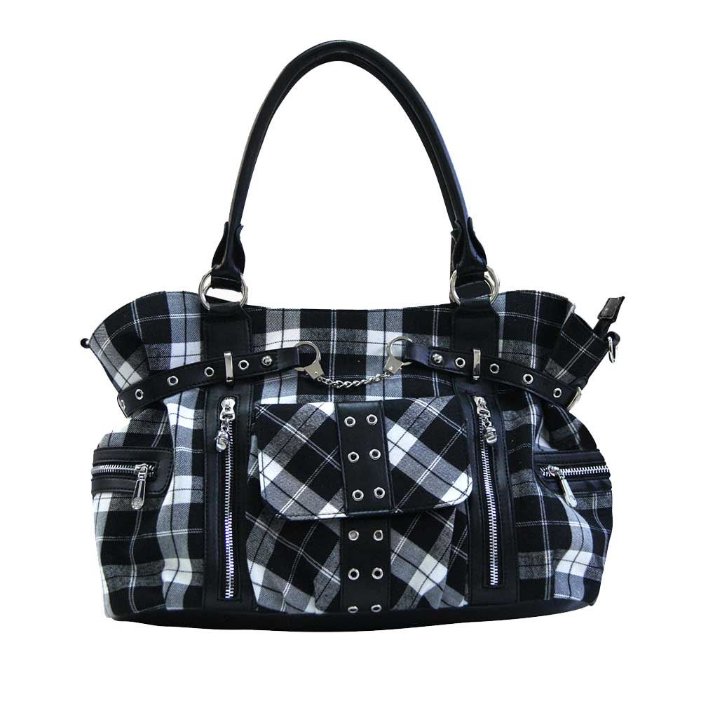 Banned Punk Grande Tartan Menottes Sac /à main Sac gothique Rouge